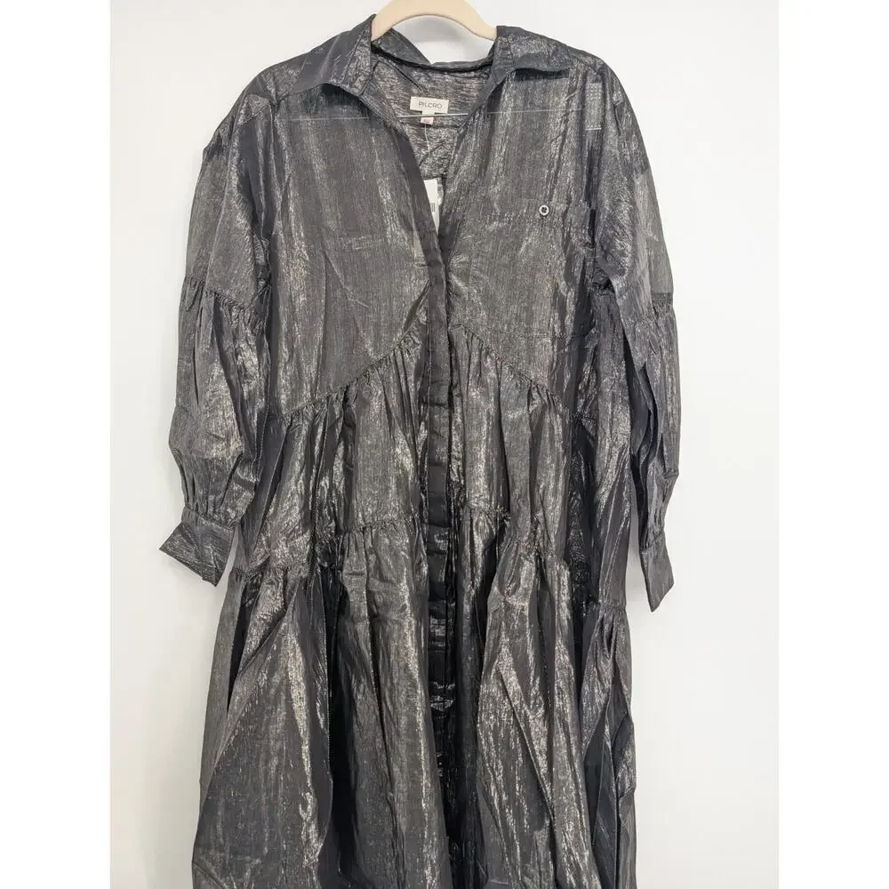NWT Anthropologie Pilcro Long-Sleeve Metallic High-Low Dress Sz SP Petite #MC446